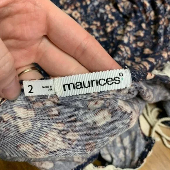 maurices Womens Blue Floral Lace‎ Up Tank Top Size 2x Lightweight Tassels Summer - Picture 4 of 4